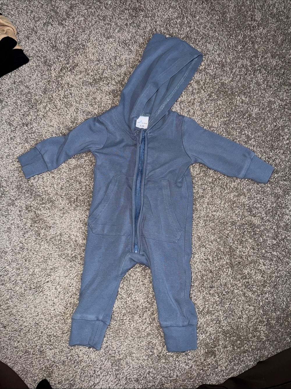 Little One Shop Blue Hooded Baby One-Piece Zipper Romper